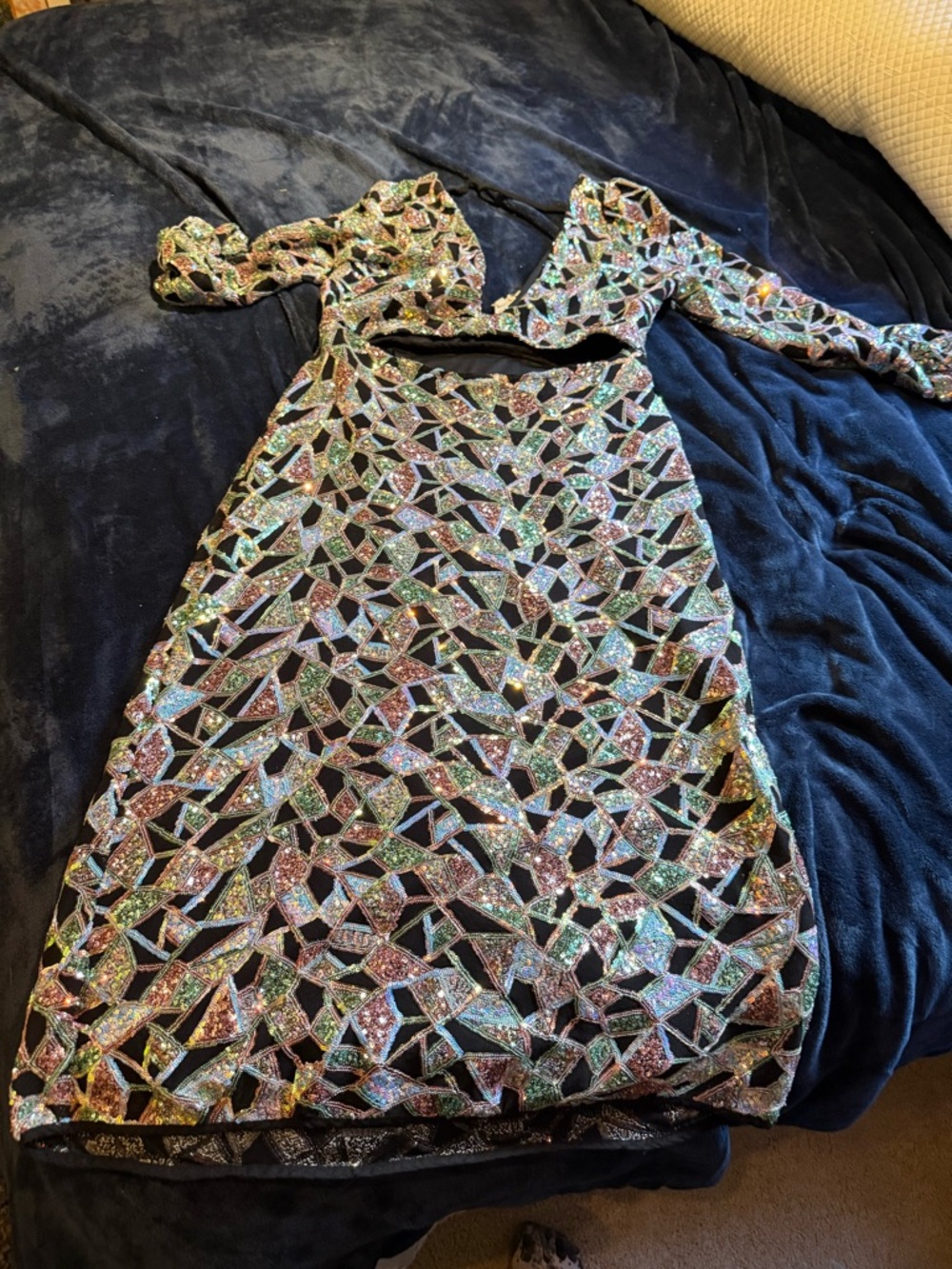 Sequin Cutout Midi Dress in Multicolor by